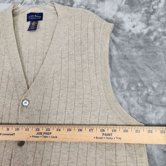 Club Room Cardigan Sweater Vest Mens L Beige 100% Lambswool Button Up Grandpa - Picture 5 of 6